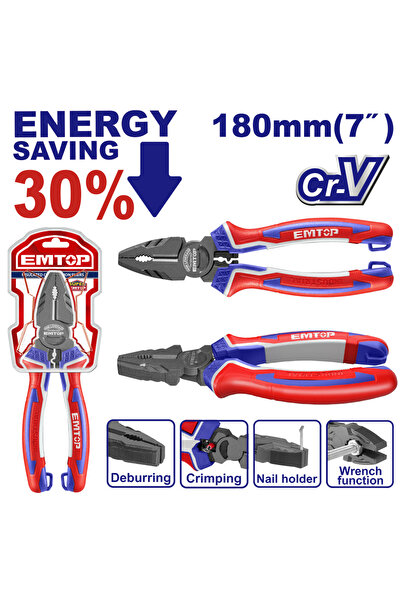 EMTOP High Leverage Combination Pliers 180mm (7") - EPLRC0721,