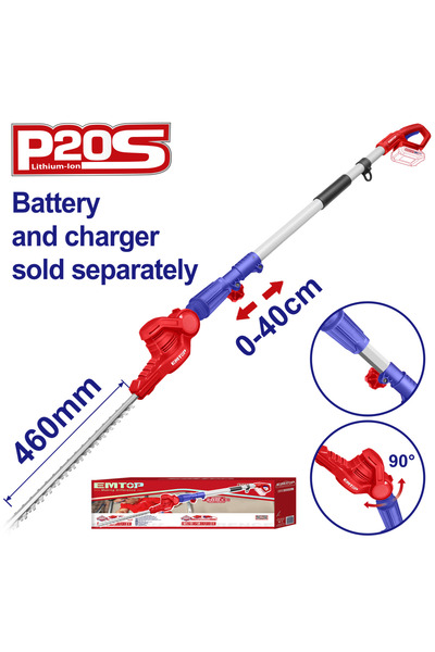 EMTOP Mașină de tuns gard viu extensibilă fără încărcător și baterie, lamă de 460 mm - EPHT201601,