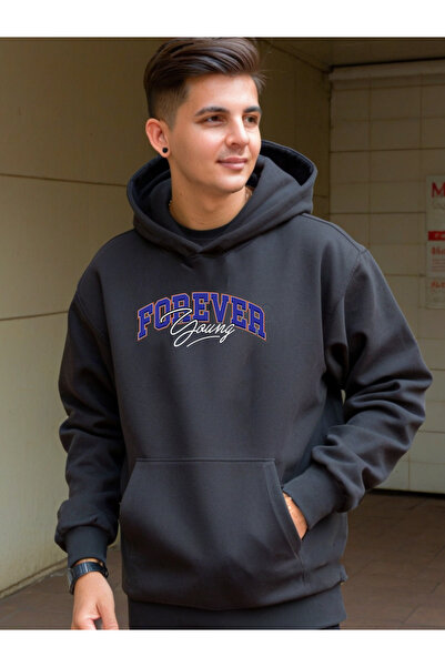 DEEPSENCE Чоловічий чорний худі з капюшоном Oversize Sweatshirt Forever з принтом