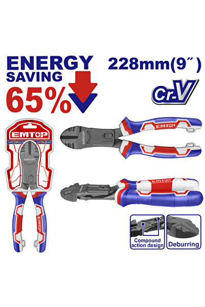 EMTOP Diagonal compound action pliers, 228mm (9") - EPLRCD0951,