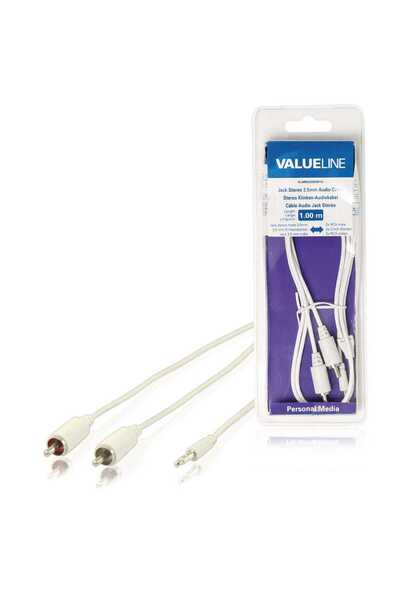 VALUELINE Cablu audio Jack Stereo 3.5 mm Masculă la 2x RCA Masculă 1m Alb