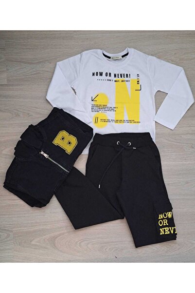 Tiny Erkek Çocuk Denim Kapüşonlu Ceket ve Alt-Üst Eşofman Takımı