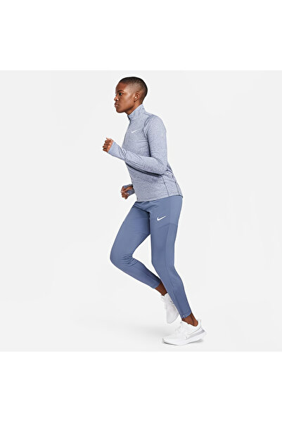 Nike Dri-Fit Essential kadın koşu spor mavi eşofman altı - fermuarlı paça ve cepler - DH6975-491