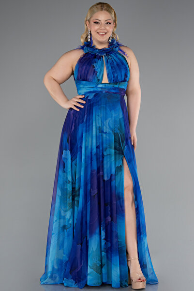 Abiyefon Saks-Mor Empirme Uzun Büyük Beden Mezuniyet Elbisesi ABU4902