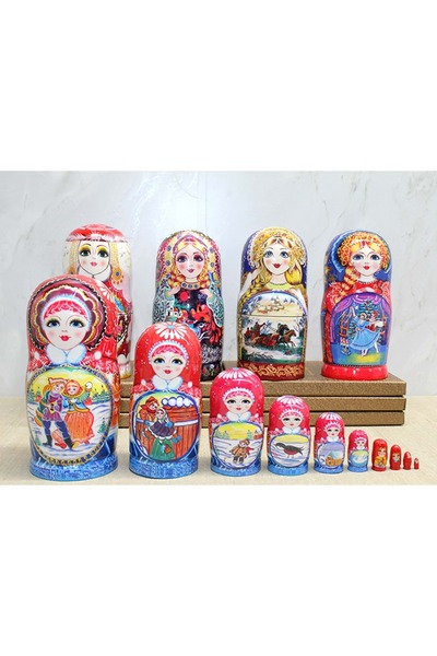 Store 10’lu Ahşap Matruşka Seti – 20 cm – Dekoratif ve Renkli – Hediyelik ve ...