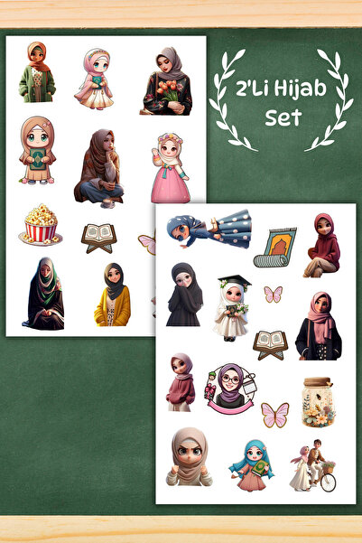 birikiyedi 2'li Sevimli Hijab Sticker Seti Planner Ajanda Bullet Journal İçin...