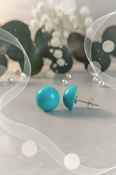 bymissmücevherat 12 mm Turkuaz Taşlı Büyük Küpe – 925 Ayar Gümüş |