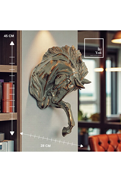 77 Turner Dekoratif At Başı Heykeli 45 cm, Duvar Dekoru, Polyester Obje, Ev v...