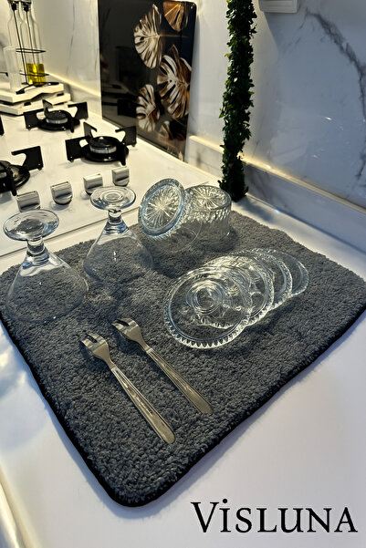 VİSLUNA Microfiber Dish Drying Mat Countertop Drying Cover Gray Color 36*45 cm Dish Mat