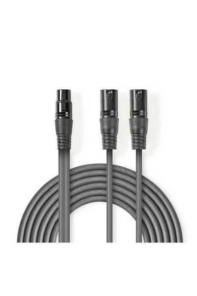 Nedis Cablu audio balansat stereo 2x XLR 3-pini tata - XLR 3-pini mamă 1.5m gri