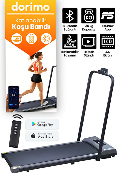 Dorimo Bluetoothlu Katlanabilir Uzaktan Kumandalı Yürüme ve Koşu Bandı | Port...