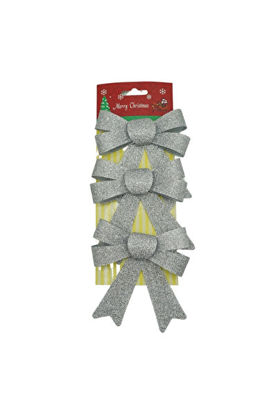 Toolsy Set de 3 fundițe pentru brad de Crăciun, argintii, cu sclipici, 10 x 1...