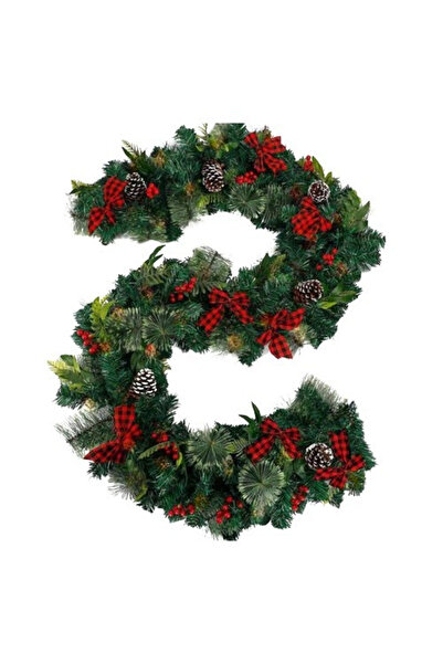 Toolsy Ghirlandă decorativă de Crăciun cu funde roșii și conuri de brad, Flip...