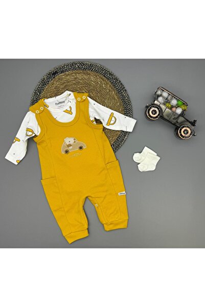 Amur Baby Teddy Bear Romper Teddy Bear Patterned Badi Car Salopet Set Cotton