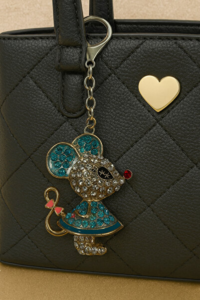MD Moda Accessories سلسلة مفاتيح على شكل فأر لطيف مع حجر كريستال