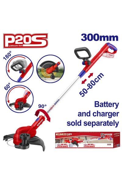 EMTOP Mașină de tuns iarba/coapă fără baterie și încărcător, mâner reglabil, ...