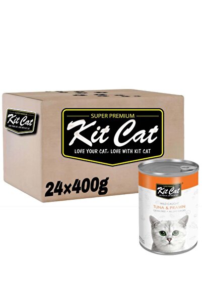 Kit Cat (24 علبة) طعام قطط رطب بنكهة التونة والروبيان / 400 جرام