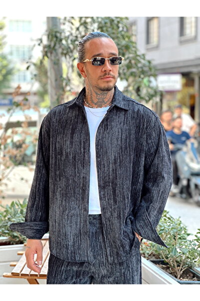 manch collection Efektli Oversize Kadife Alt-Üst Takım Siyah