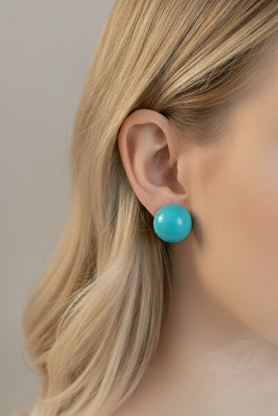 bymissmücevherat 12 mm Turkuaz Taşlı Büyük Küpe – 925 Ayar Gümüş |