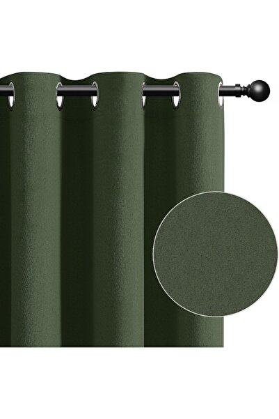 MIULEE Set 2 Curtains Blackout, 132 x 225 cm, Ring Mounting, Olive Green - CN