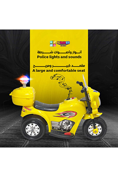 ALBADER Electric Motorcycle Ride‑On 6 V for Kids with Police Lights, Electric Police Motorcycle, Ride Bike