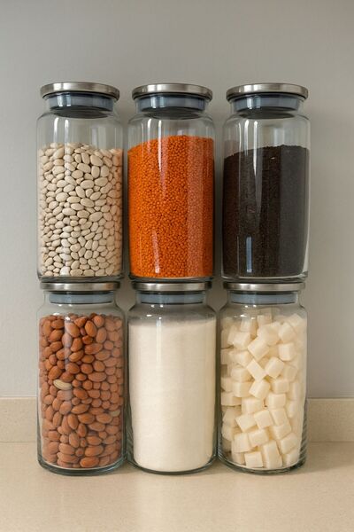 LİNGO HOME 6 adet 1300 ml. bakliyat saklama cam kavanoz bakliyat - erzak saklama kabı