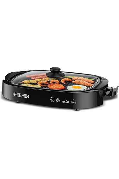 Black&Decker BLACK+DECKER Electric Health Grill, 1500W, Family-Sized Non-Stick Griddle with Glass Lid, 5-Level Te