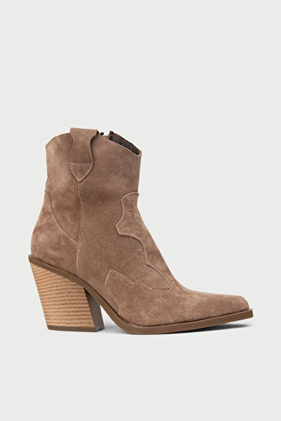Deery Kadın Hakiki Süet Vizon Rengi Western Bot