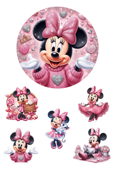 BatıDoğu Yenilebilir Yuvarlak Pasta ve Figür Resim Baskısı Şekerli Kağıt Mini Mouse Temalı 12