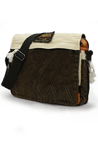 Cappadocia Vintage 4009 Casual Shoulder Messenger Antique Black Cream 14 Inch Laptop School Travel Daily Vintage Cotton Bag