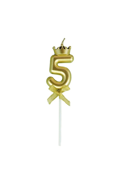 Flippy Lumanare pentru Tort Cifra 5, Model Coroana, Gold, Flippy, Party