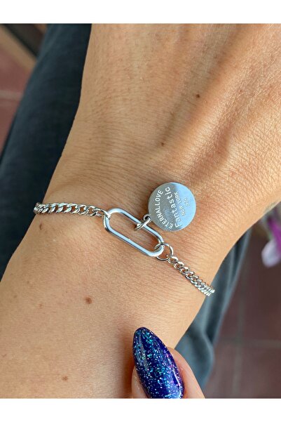 kurukafagift سلسلة أساور نسائية من الفولاذ باللون الفضي بسيطة