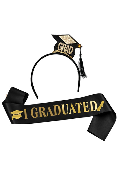 Flippy Set din 2 Piese pentru Absolvire, Flippy, Panglica si Coronita, Model I Graduated, Negru