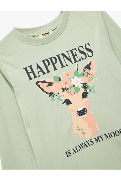 Koton Cotton Deer Print Long Sleeve Crew Neck T-Shirt