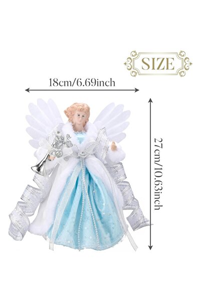 OEM Porcelain Angel Tree Topper, White and Blue, LED Lit, Height 27 cm