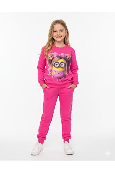 LİTTLE TORTOİSE Girl's Minions and Snoopy Printed Seasonal Sweatshirt Set