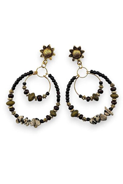 dela otantik أقراط كبيرة مصنوعة يدويًا على الطراز البوهيمي مزينة بالخرز والأح...