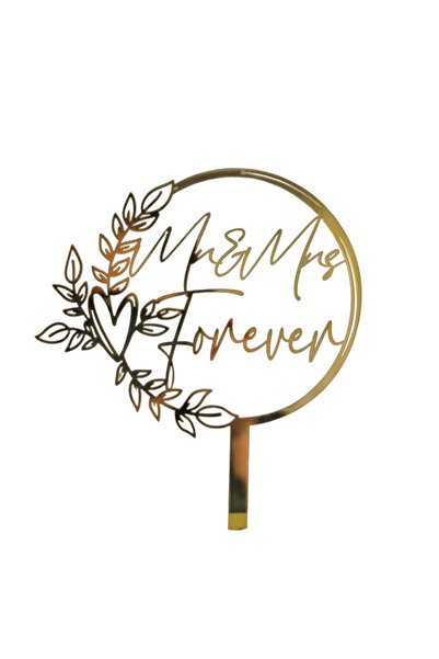 Flippy Decoratiune Topper pentru Tort, Flippy, Model Mr&Mrs Forever, Tematica Nunta, 10 cm, Auriu