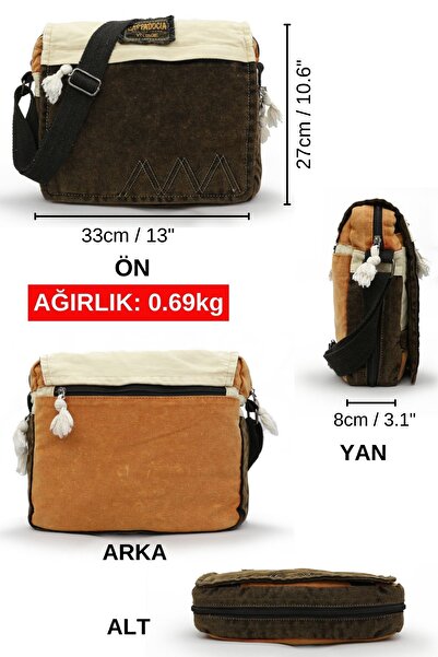 Cappadocia Vintage 4009 Casual Shoulder Messenger Antique Black Cream 14 Inch Laptop School Travel Daily Vintage Cotton Bag