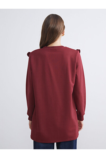 LC Waikiki Bordo Bisiklet Yaka Fırfırlı Kadın Sweatshirt Tunik