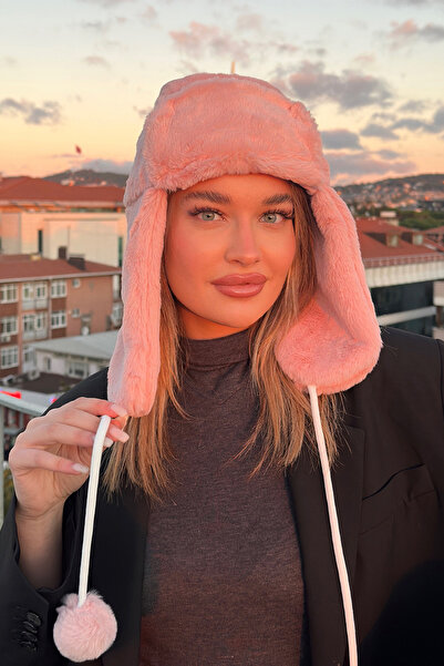 Mavelle Women's Pink Pompom Pilot Hat | Faux Fur Winter Women's Hat
