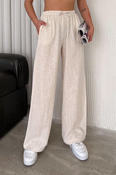Noa Noa Kadın Keten Bel Lastikli Bol Pantolon – Doğal & Konforlu Stil