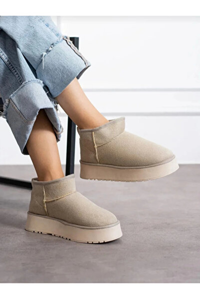 MFT AYAKKABI Γυναικείες μπότες με επένδυση από γούνα πάχους 4 εκ. Μπεζ