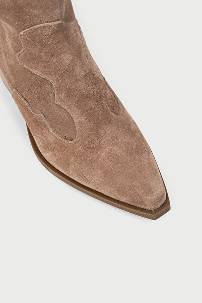 Deery Kadın Hakiki Süet Vizon Rengi Western Bot