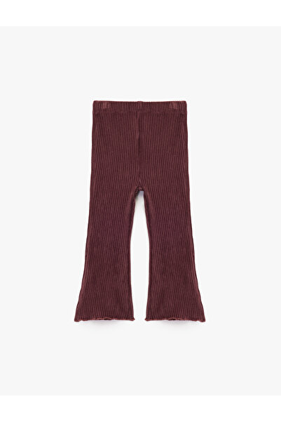 Koton Basic-Samt-Leggings mit elastischem Bund und ausgestelltem Bein aus Bau...