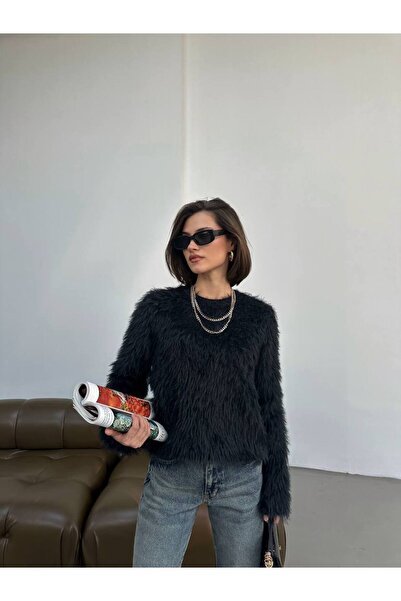 Lamierra Γούνινο μαλακό γυναικείο πουλόβερ με μακριά γένια