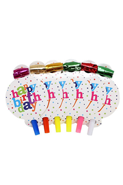 Toolsy Set 6 Suflatori, Flippy, Colectia Happy Birthday, 19 x 11 cm, din Carton/Plastic/Hartie, Multicolor