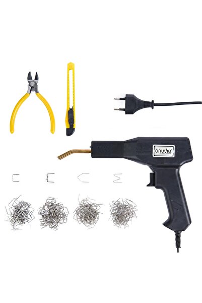 Onuvio Set pistol de lipit din plastic de 50W și capse, 200 de capse incluse, fără geantă de transport - negru cărbune