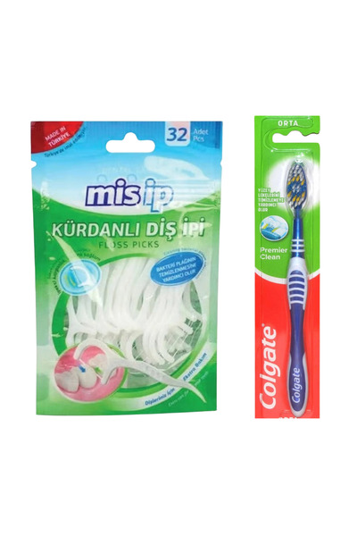 Colgate Diş Fırçası Premier Clean Orta + Mis Kürdanlı Diş İpi Kürdanlı 32 Li