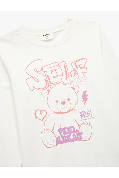 Koton Μπλουζάκι από βαμβακερό μακρυμάνικο μπλουζάκι με στάμπα αρκουδάκι